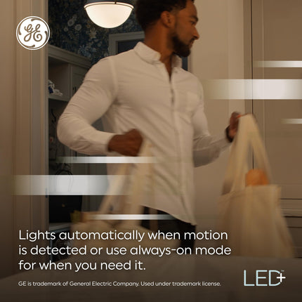 Luz GE LED+ con sensor de movimiento, luces nocturnas con sensor de movimiento para interiores, blanco suave, luz de techo de repuesto de 100 vatios, luces de seguridad para baños, dormitorios y pasillos