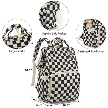 Dezcrab Baby Diaper Bag Backpack for Mom, Large Capacity Travel Nappy Bag for Boys & Girls with Stroller Straps, Corduroy Checkered Black