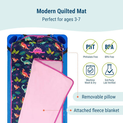 Tapis de sieste matelassé Wildkin pour enfants – Microfibre douce et sangles élastiques – Idéal pour l'école, les soirées pyjama et les voyages – Darling Dinosaurs