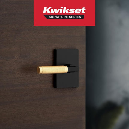 Kwikset Prava Interior Passage Door Handle, Lever for Closet and Hallway Doors, Reversible Non-Locking Handle Lever, Matte Black and Satin Brass, with Microban Protection