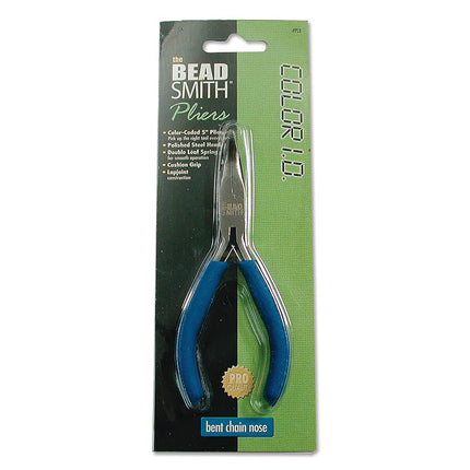 The Beadsmith Color-ID Bent Chain Nose Plier – 5 inches (127mm) – Blue Comfort Grip Handle – Polished Steel Head and Double-Leaf Spring - Tool for Jewelry Making
