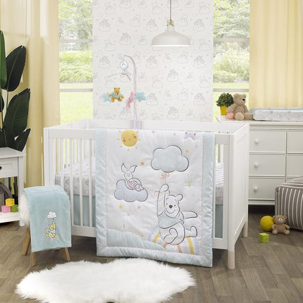 Disney Winnie The Pooh Hello Sunshine Grey & White Cloud Nursery Fitted Crib Sheet with Piglet & Tigger, Grey, White, 28x52 Inch (Pack of 1)