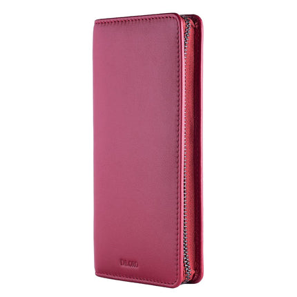 DiLoro Leather Zippered Triple or Quad Pen Case Pencil Pouch Holder for Three or Four Fountain Ballpoint Rollerball Pens or Glasses (Nappa Red)
