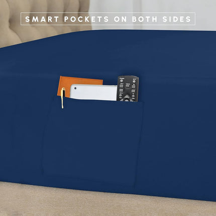 Juego de edredón Elegant Comfort Silky Soft Dobby Stripe de 8 piezas en una bolsa, incluye juego de sábanas inteligentes de 4 piezas, faldón de cama, edredón, fundas de almohada y fundas decorativas a juego - Twin/Twin XL, azul marino
