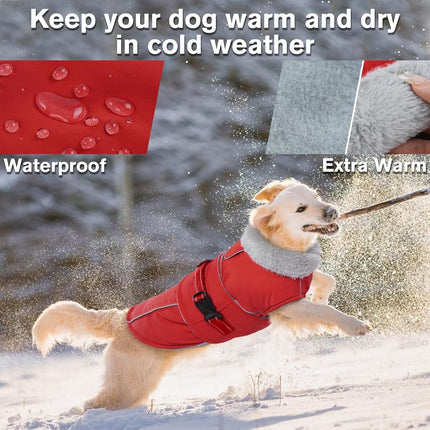 Lelepet Warm Dog Coats for Large Dogs Waterproof Dog Jacket Reflective Pet Fleece Vest Windproof Cold Weather Coats with Adjustable Buckle & Leash Hole, Red, L