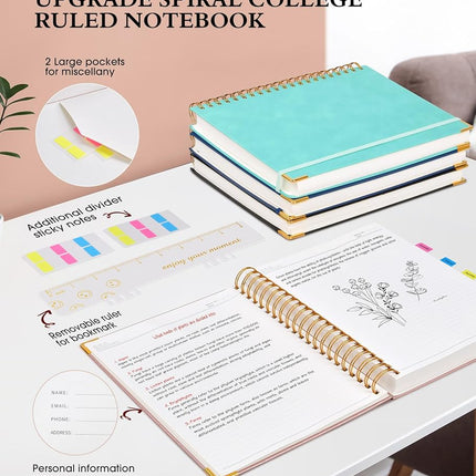 Spiral Notebook Journal 8.5” x 11”, 300 Pages Hardcover Leather Lined Journals for Women Men, A4 Large College Ruled Notebooks with 100 GSM Thick Paper, Spiral Journal for Writing Work School, Pink