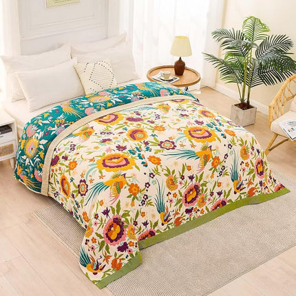 XIBLC Boho Throw Blanket for Bed, 100% Cotton Soft Rustic Quilt Fall Blanket, 90"x98" Floral Printed Farmhouse Decor Bed Blankets, All Season Rustic Reversible Bohemian Throw Quilt