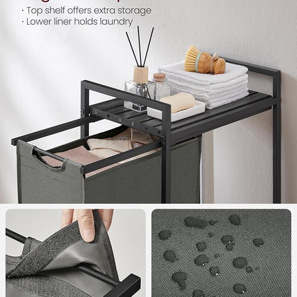 VASAGLE Laundry Basket, Slim Laundry Hamper, Laundry Sorter with a Separable and Removable Bag, Shelf, Metal Frame, 42 x 28 x 75 cm, Slate Grey &