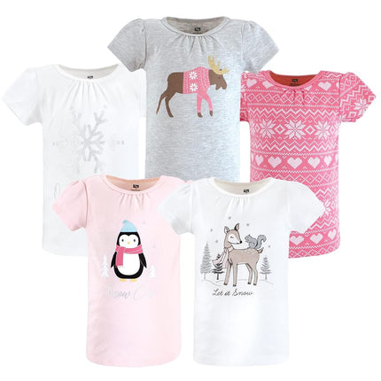 Hudson Baby Camisetas de manga corta unisex para bebé, diseño de animales de invierno para niña, 6-12 meses