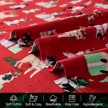 Elegant Comfort Ultra Soft 4-Piece 100% Turkish Cotton Flannel Sheet Set - Holiday Christmas Flannel Sheets, Warm and Cozy Premium Quality, Deep Pocket Fitted Sheet- Twin, Cats in Holiday