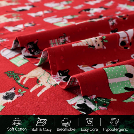Elegant Comfort Ultra Soft 4-Piece 100% Turkish Cotton Flannel Sheet Set - Holiday Christmas Flannel Sheets, Warm and Cozy Premium Quality, Deep Pocket Fitted Sheet- Twin XL, Cats in Holiday