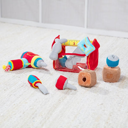 Juguete Melissa & Doug "Caja de herramientas de vaciar y llenar" para niños pequeños con taladro vibratorio (9 piezas)