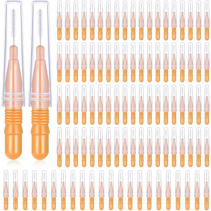 BBTO 100 Pièces Brosses Interdentaires pour Bagues Brosse à Dents Flosser Brosse Interdentaire Cure-Dents Tête de Fil Dentaire Cure-Dents Orale Outil de Nettoyage (Orange)