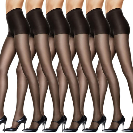Hanes Pantimedias Silk Reflections con control de abdomen y puntera reforzada para mujer, paquete de 6, Jet, C-D