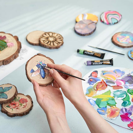 ARTEZA Rodajas de Madera Natural, 25 piezas, 3.5-4 pulgadas de diámetro, 0.4 pulgadas de grosor, Discos redondos de madera de pino con corteza para manualidades, adornos navideños, centros de mesa y pinturas