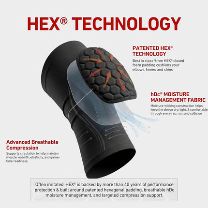 McDavid 6500 Hex Sleeve Compression Arm/Elbow Sleeve for Protection and Support — Ideal for Rugby, Basketball, Volleyball, Football Goalkeeping, and More (One Sleeve)