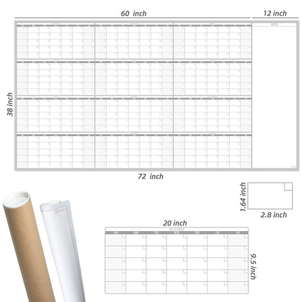 Calendario Anual Borrable Grande Reutilizable - Organizador de Tareas Mensual Jumbo Premium Laminado de 12 Meses - Planificador Anual Sin Fecha de 38"x72" para Proyectos de Hogar, Oficina y Escuela