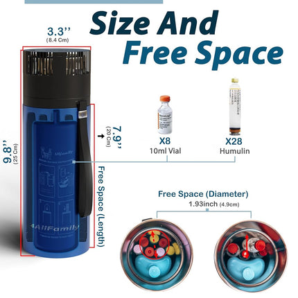 4ALLFAMILY Enfriador de Insulina para 7 Plumas, 72 Horas, Estuche de Viaje para Medicamentos con Cargador USB + BIOGEL, Ideal para Diabéticos, Bolsa Portátil para Insulina, Aprobada por la TSA, Estuche para Botella de Medicamentos para la Diabetes (AZUL)