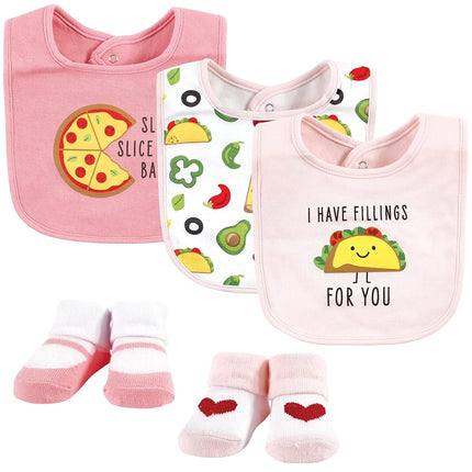 Hudson Baby Unisex BabyCotton Bib and Sock Set, Girl Pizza Taco, One Size