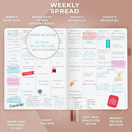 Clever Fox Planner PRO Hourly, Undated Weekly & Monthly, Dark Terracotta
