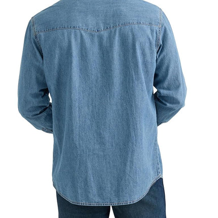 Wrangler Men's Denim Collection Snap Shirt, Light Wash Denim, Large