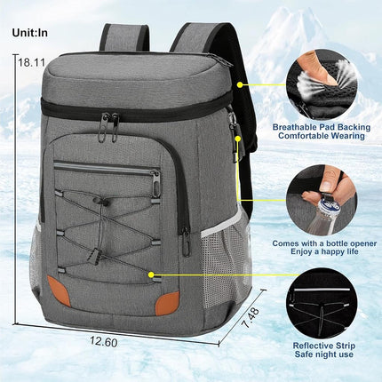 Backpack Cooler Insulated Leakproof, Soft 36 Can Cooler Backpack Gray