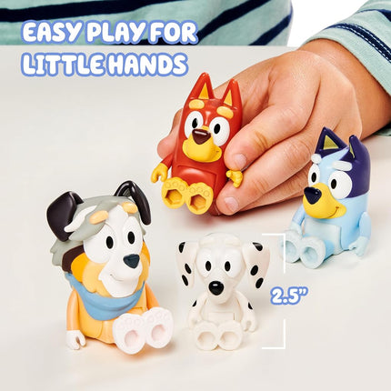 Bluey School Mates 4 Pack; Official 2.5-3 inch Collectable Action Figures Including Jack, Pretzel and Mackenzie with their own Lunch Box Accessories
