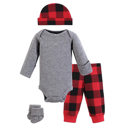 Hudson Baby Ensemble de layette unisexe pour bébé prématuré, 4 pièces, tenue à manches courtes, manches longues à carreaux de buffle, prématuré