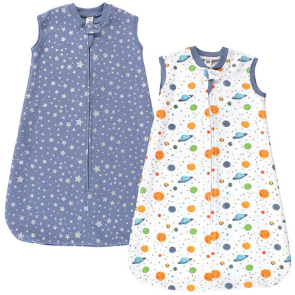 Hudson Baby Unisex Baby Premium Quilted Sleeveless Sleeping Bag and Wearable Blanket, Space 2-Pack, 6-12 Months