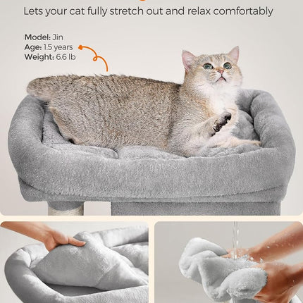 Feandrea Cat Tree Tower, 74 cm, M, Condo for Medium Cats up to 11 lb, Large Perch, 2 Caves, Scratching Post, Light Gray UPCT612W01