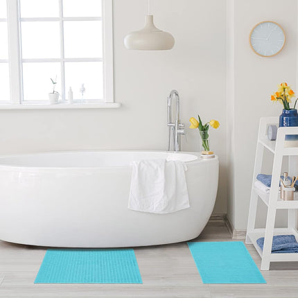 Juego de 2 alfombras de baño Superior 100% algodón peinado forrado (56 x 89 cm) - Turquesa