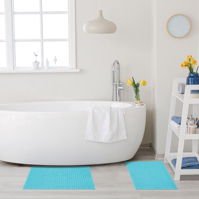 Superior 100% Combed Cotton Lined 2 PC Bath Mat Set (22" x 35")-Turquoise