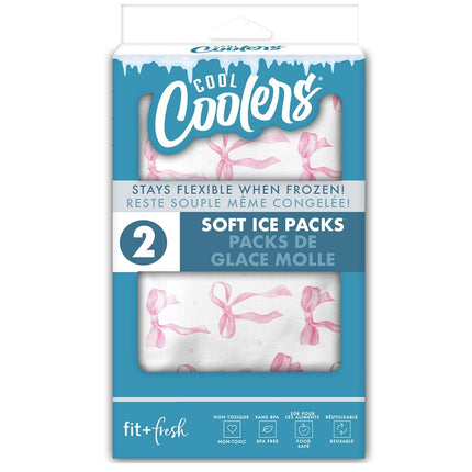 Fit & Fresh Cool Coolers 2 Pack Soft Ice for Lunch Bags, Flexible Stretch Nylon, Durable, Reusable Lunch Box Ice Packs, Soft Ice, Reusable Freezer Packs, Lunch Ice, Easy to Clean, Pink Bows