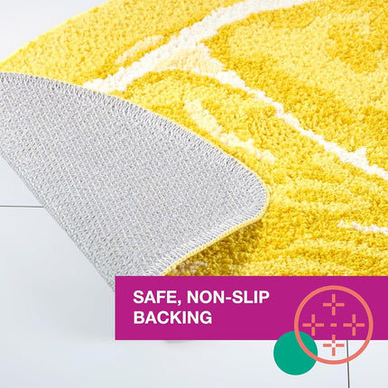 TOWN & COUNTRY PLAY Tapete de baño con forma de medio círculo de limón Citrus Slice, tapete de suelo absorbente con mechones, parte trasera antideslizante, lavable a máquina, amarillo, 34.7"x18.1"