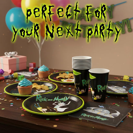 Silver Buffalo Rick and Morty in The Portal 60 Pack Partyware Disposable Paper Plates, Napkins, and Cups