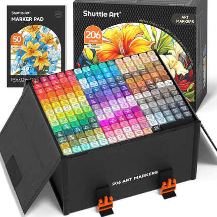 Shuttle Art Alcohol Markers, 204 Colours Dual Tip 