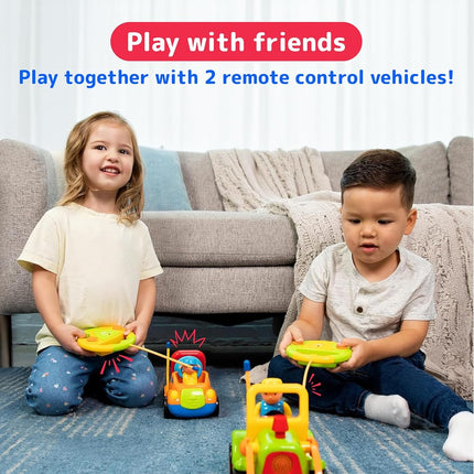 Prextex 2-Pack RC Cartoon Cars: Remote Control Cars for Kids Age 2-3 - Kids Remote Control Truck and Tractor Car Toys for Boys - Ideal Stocking Fillers for Toddlers Age 2-3