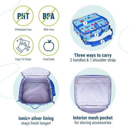 Wildkin Kids ECO rPET Insulated Lunch Box – Keeps Food Hot or Cold, Easy-Clean Lining, Mesh Pockets & BPA-Free – Boys & Girls, Ideal for School, Travel & Daycare – Trains, Planes & Trucks