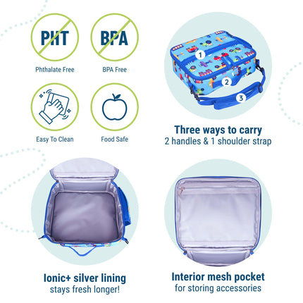 Wildkin Kids ECO rPET Insulated Lunch Box – Keeps Food Hot or Cold, Easy-Clean Lining, Mesh Pockets & BPA-Free – Boys & Girls, Ideal for School, Travel & Daycare – Trains, Planes & Trucks