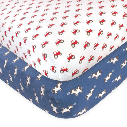Sábana ajustable de algodón Hudson Baby unisex para bebé, tractor y vaca, talla única