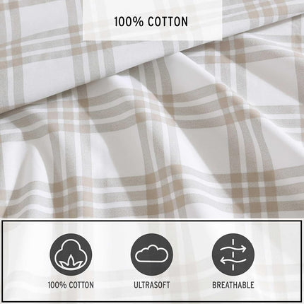 Eddie Bauer - King Sheet Set, Cotton Percale Bedding Set, Super Soft and Cozy Home Decor, Oeko-Tex Certified (Basic Plaid Beige, King)