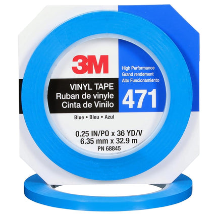 3M Vinyl Tape 471, 1/4 in x 36 yd, Blue, 1 Roll, P