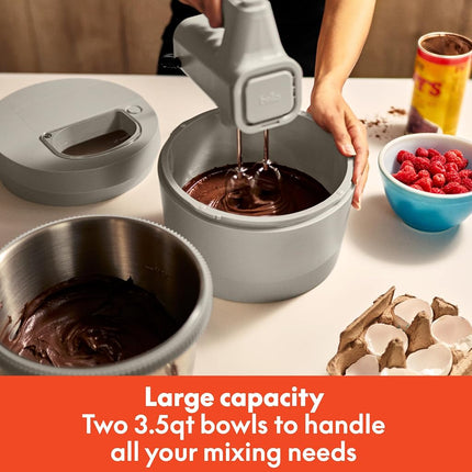 bella 3.5 Qt Hand Blender & Stand Mixer, 2 in 1 Electric Mixer with Bowl, Dough Hook, Whisk & Egg Beater, Multifunctional Handheld Blender & Mixer for Baking, 200 Watt, Oatmilk