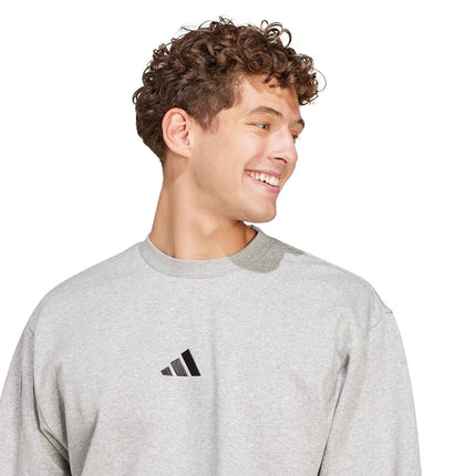 adidas Men's Essentials Feel Cosy Fleece Sweatshirt, Medium Grey Mottled/Black, Large, Medium grey mottled/black, L