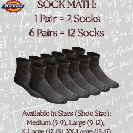 Dickies Men's Dri-tech Moisture Control Quarter Socks, Available in M-XXL (6, 12, 18, Charcoal (6 Pairs), X-Large (Pack of 6)