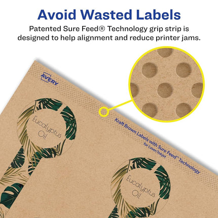 Avery Kraft Brown Lollipop Labels with Sure Feed, 1.5" x 4", 200 Kraft Brown Labels, Print-to-The-Edge, Laser/Inkjet Printable Labels