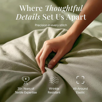 Tribeca Living Luxury Solid Flannel Deep Pocket Sheet Set, Green, Full