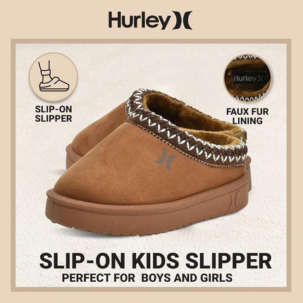 Hurley Kids Modi Pantoufles - Chaussons d'intérieur et d'extérieur pour Garçons et Filles, Sabots Durables avec Doublure Polaire en Fausse Fourrure - Chaussons d'Hiver Chauds, Châtaigne, 6 Bambin