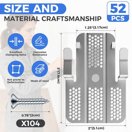 HEIWUKONG 52 Pack Drywall Repair Clip, Drywall Clips Repair with 104 Screws Fits 1/2" and 5/8" Panels, Stainless Steel Drywall Fastener Repair Clips Kit for DIY Damaged Walls Repairing
