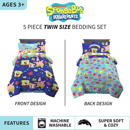 Franco Kids Bedding Soft Comforter and Sheet Set with Sham, 5 Piece Twin Size, Spongebob Squarepants
